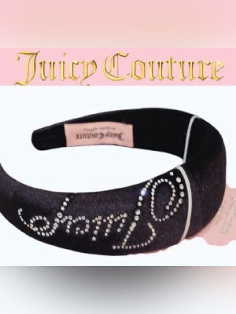 NWT Juicy Couture Black Crystal Logo Padded Headband